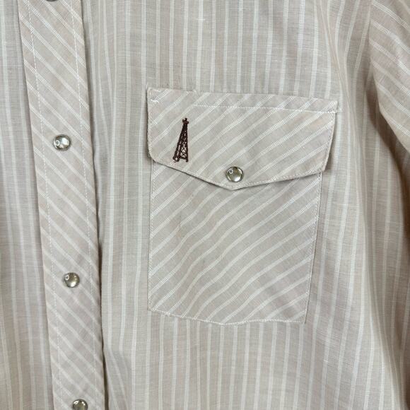 Vintage Texas Gold Pearl Snap Western Style Shirt Long Sleeve Tan Striped Large - Picture 3 of 8